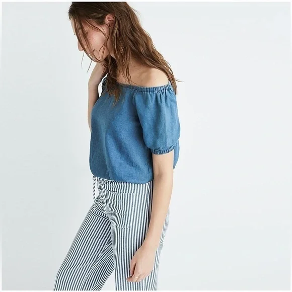 Madewell Indigo Off-the-Shoulder Bubble Top Sz XS - Picture 5 of 8